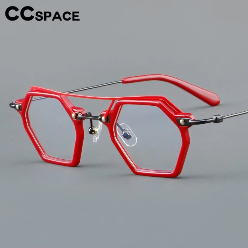 CCspace Unisex Full Rim Polygon Double Bridge Acetate Alloy Eyeglasses 3812 Full Rim CCSpace   