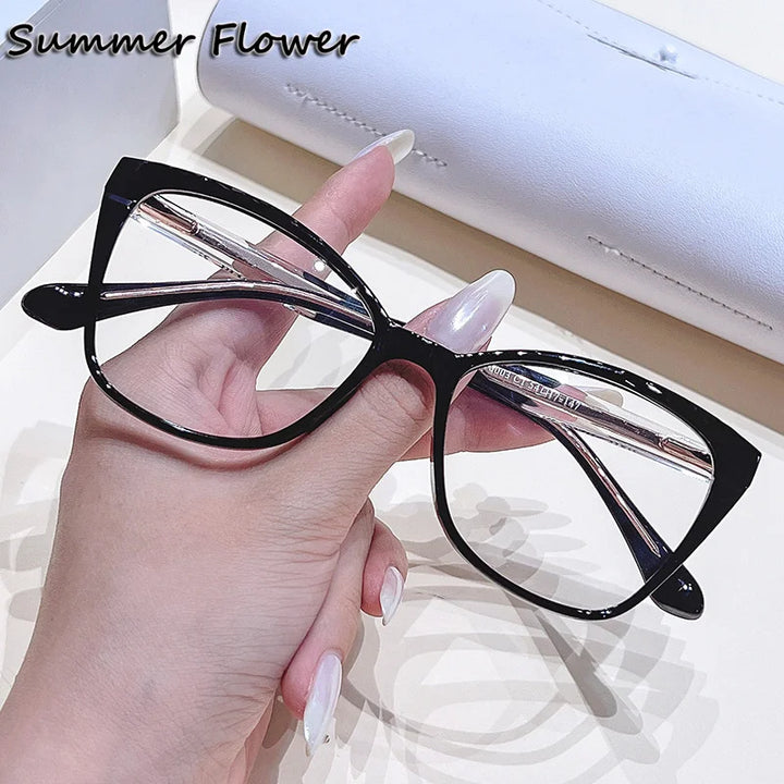 Summer Flower Women's Full Rim Square Cat Eye Tr 90 Titanium Eyeglasses 76003 Full Rim Summer Flower Black