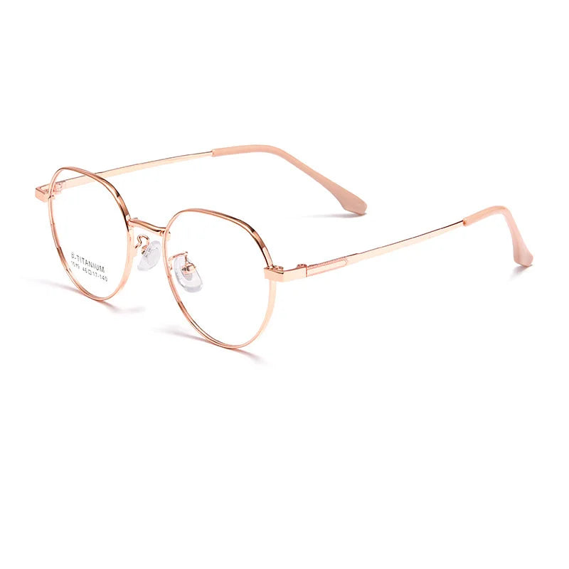 Reven Jate Women's Full Rim Flat Top Oval Titanium Eyeglasses 1019 Full Rim Reven Jate rose golden  