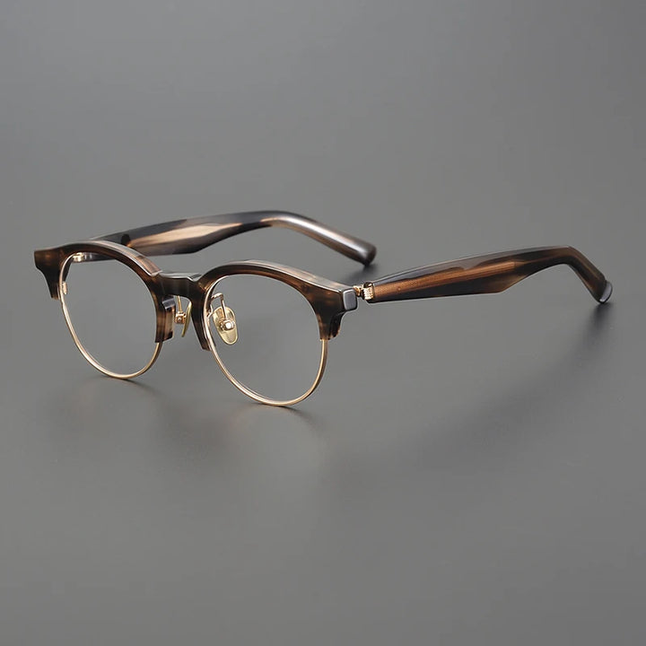 Black Mask Unisex Full Rim Round Brow Line Acetate Eyeglasses 41192 Full Rim Black Mask Brown  