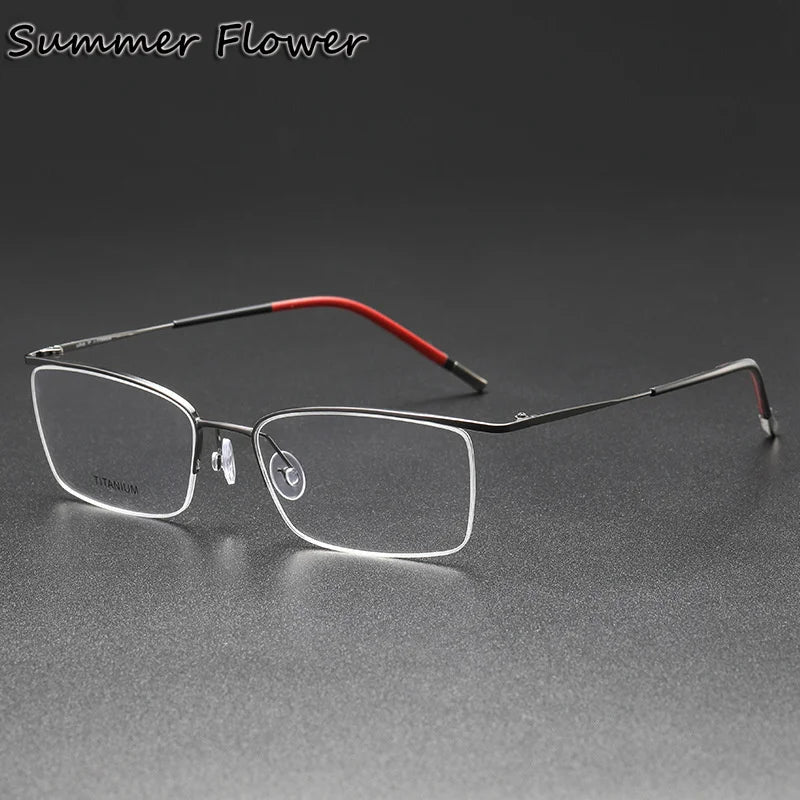 Summer Flower Unisex Semi Rim Square Titanium Eyeglasses 55027