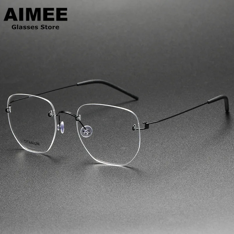 Aimee Unisex Rimless Square Polygon Screwless Titanium Eyeglasses 2358 Rimless Aimee Black  