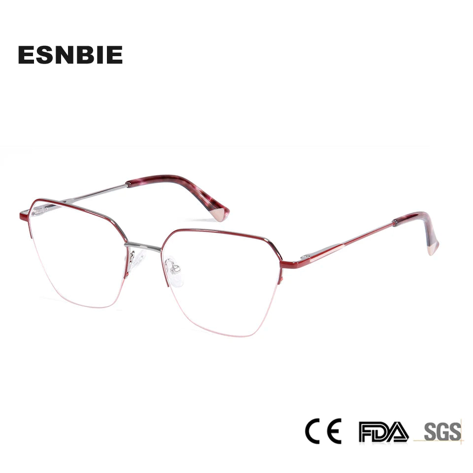 Esnbie Women's Semi Rim Square Alloy Acetate Eyeglasses 80321 Semi Rim Esnbie   