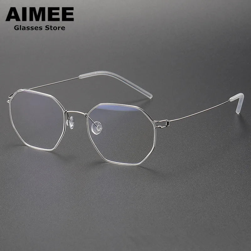 Aimee Unisex Semi Rim Flat Top Polygon Screwless Eyeglasses 10516 Semi Rim Aimee Silver  