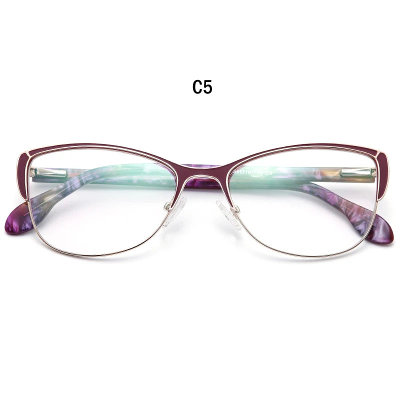 Muzz Women's Full Rim Square Cat Eye Alloy Acetate Eyeglasses 360122
