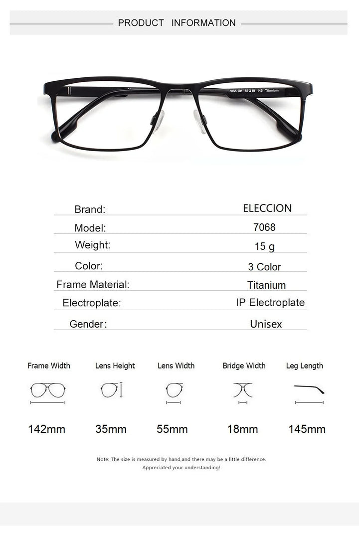 Eleccion Unisex Full Rim Flat Top Square Titanium Eyeglasses 7068