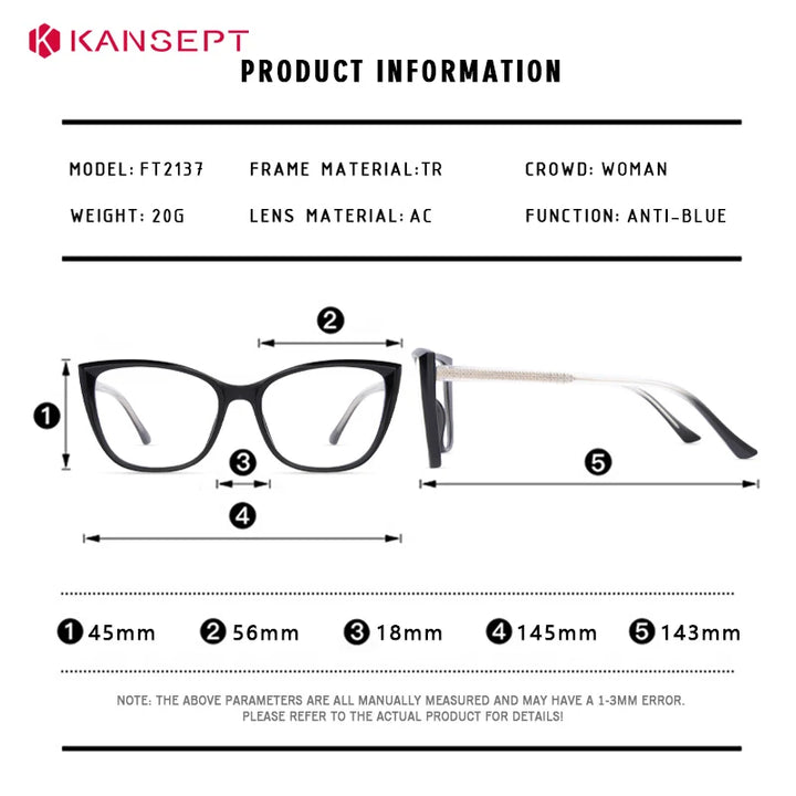 Kansept Women's Full Rim Cat Eye Tr 90 Alloy Reading Glasses 712137