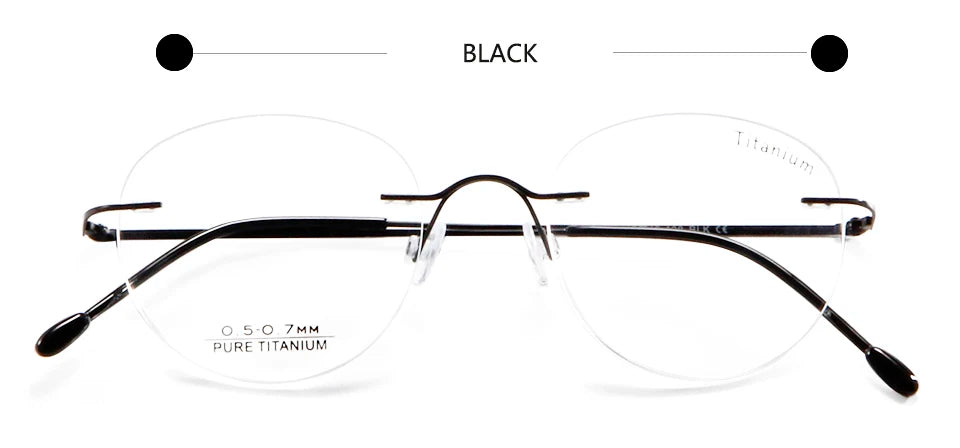 Esnbie Unisex Rimless Oval Round Titanium Eyeglasses 11461 Rimless Esnbie Black  