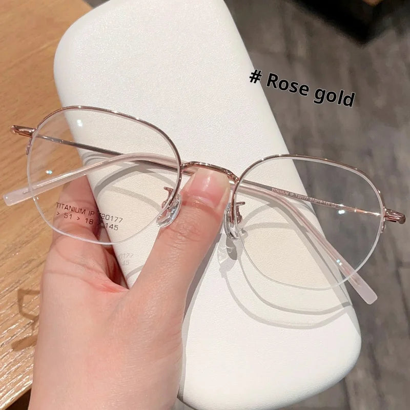 Momoja Women's Semi Rim Polygon Oval Titanium Eyeglasses 20177