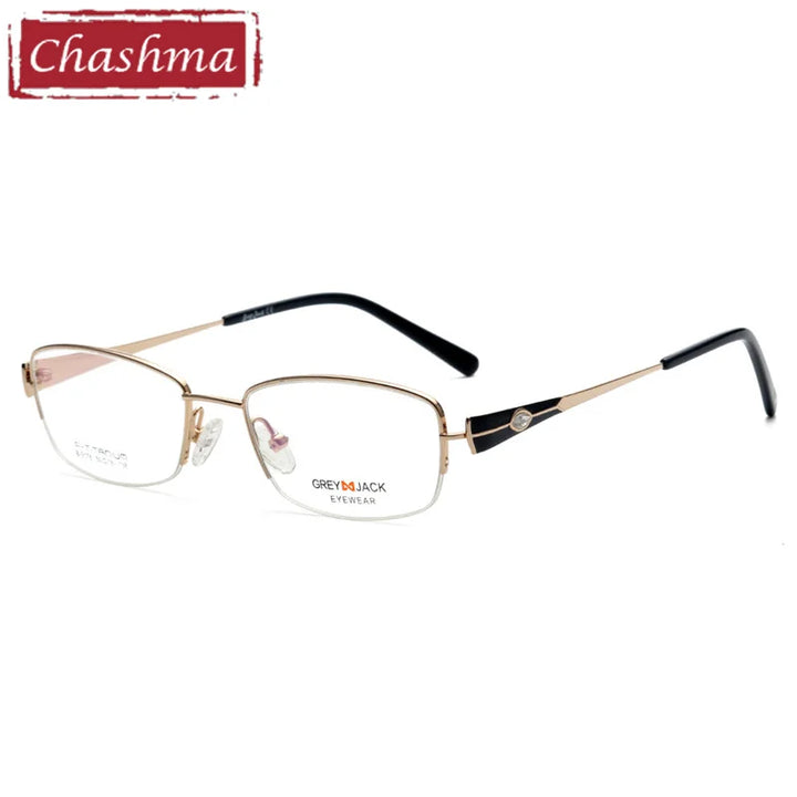 Chashma Women's Semi Rim Square Oval Titanium Eyeglasses 99178 Semi Rim Chashma Gold Black