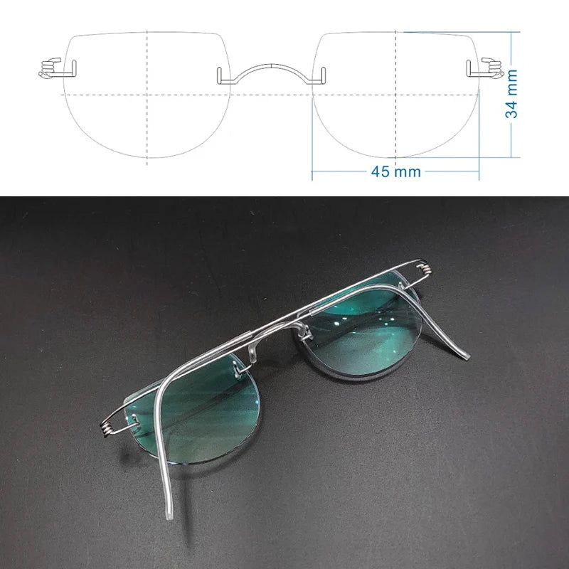 Yujo Unisex Rimless Flat Top Round Stainless Steel Eyeglasses Rimless Yujo