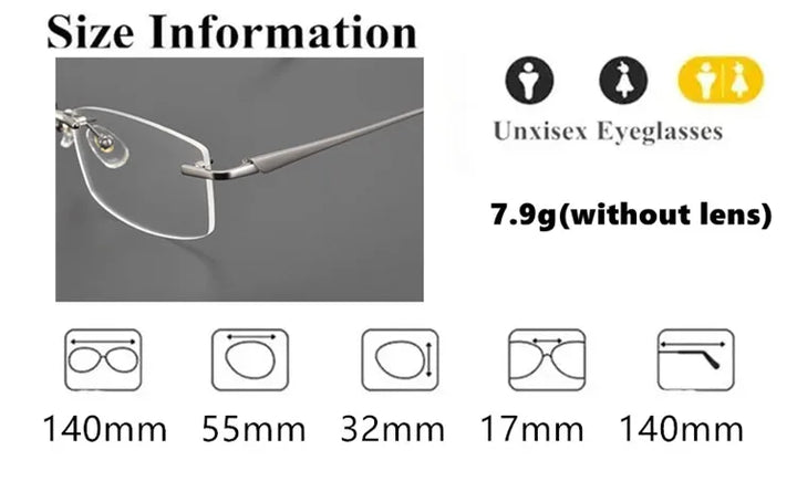 Aimee Unisex Rimless Square Oval Titanium Eyeglasses 17140