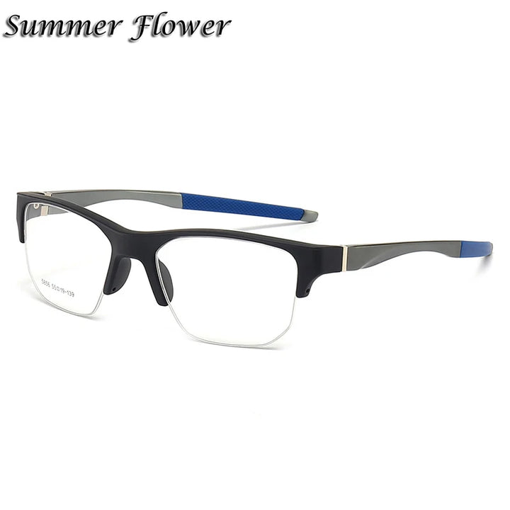 Summer Flower Men's Semi Rim Square Tr 90 Aluminum Sport Eyeglasses