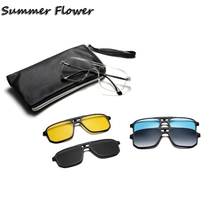 Summer Flower Unisex Full Rim Square Double Bridge Alloy Eyeglasses Clip On Sunglasses 60824