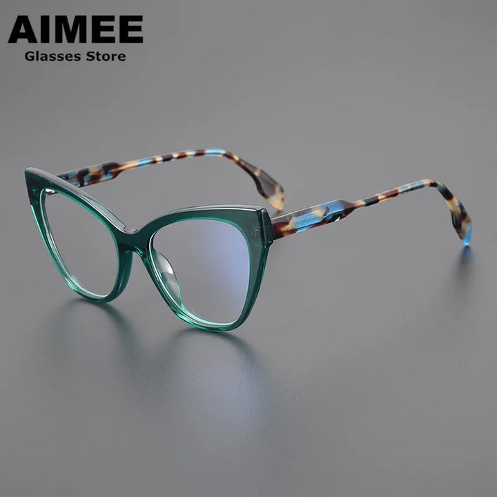 Aimee Unisex Full Rim Square Cat Eye Thick Acetate Eyeglasses 2629 Full Rim Aimee Green  