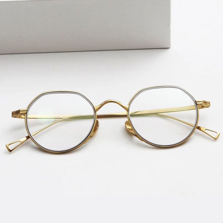 Black Mask Women's Full Rim Flat Top Round Titanium Eyeglasses 361221