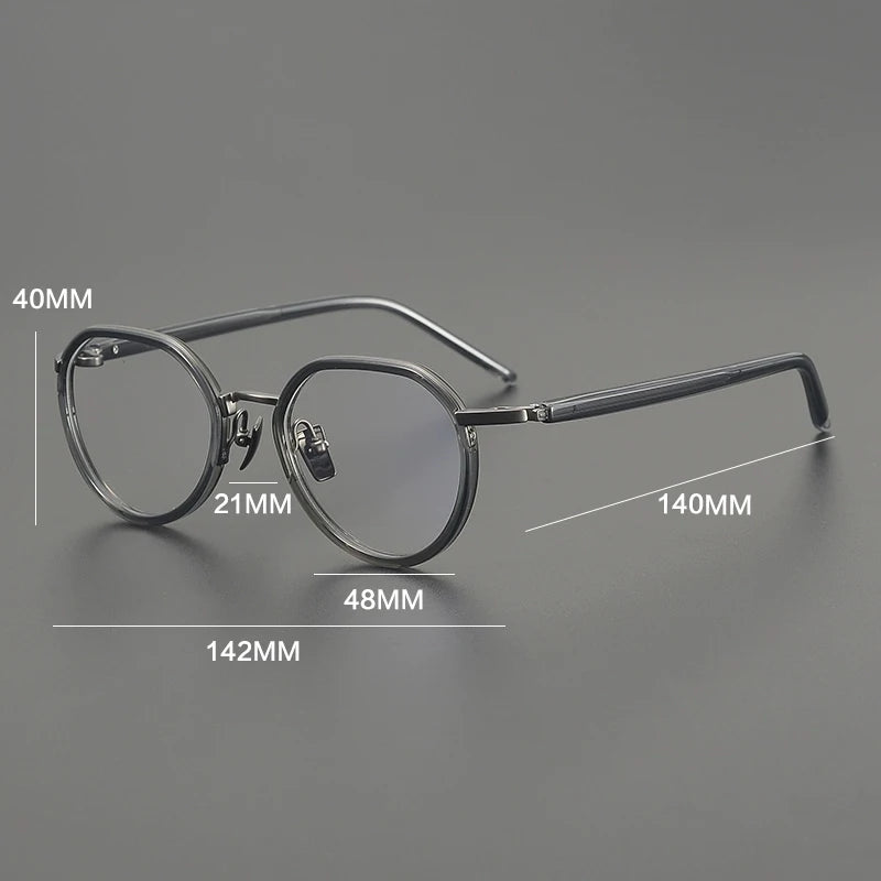 Gatenac Unisex Full Rim Flat Top Round Acetate Titanium Eyeglasses G2171