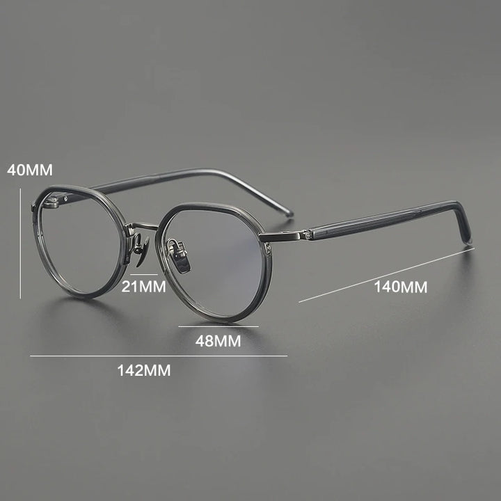 Gatenac Unisex Full Rim Flat Top Round Acetate Titanium Eyeglasses G2171