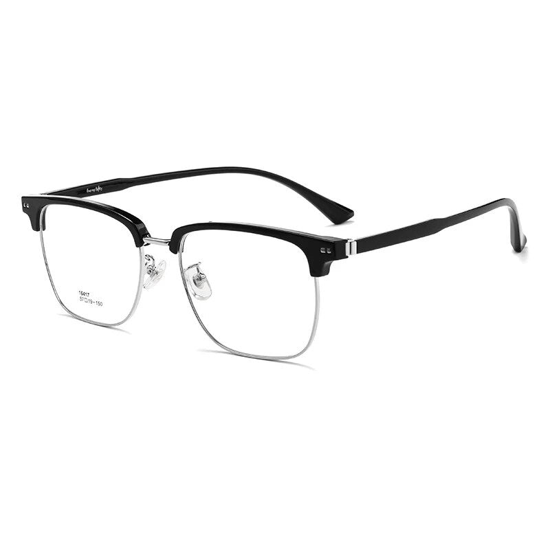 KatKani Men's Semi Rim Large Square Alloy Eyeglasses 16417h Semi Rim KatKani Eyeglasses BlackSilver  
