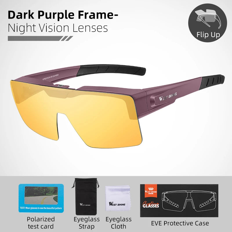 West Biking Unisex Full Rim Square Flip Up Over Frame Sunglasses 940703