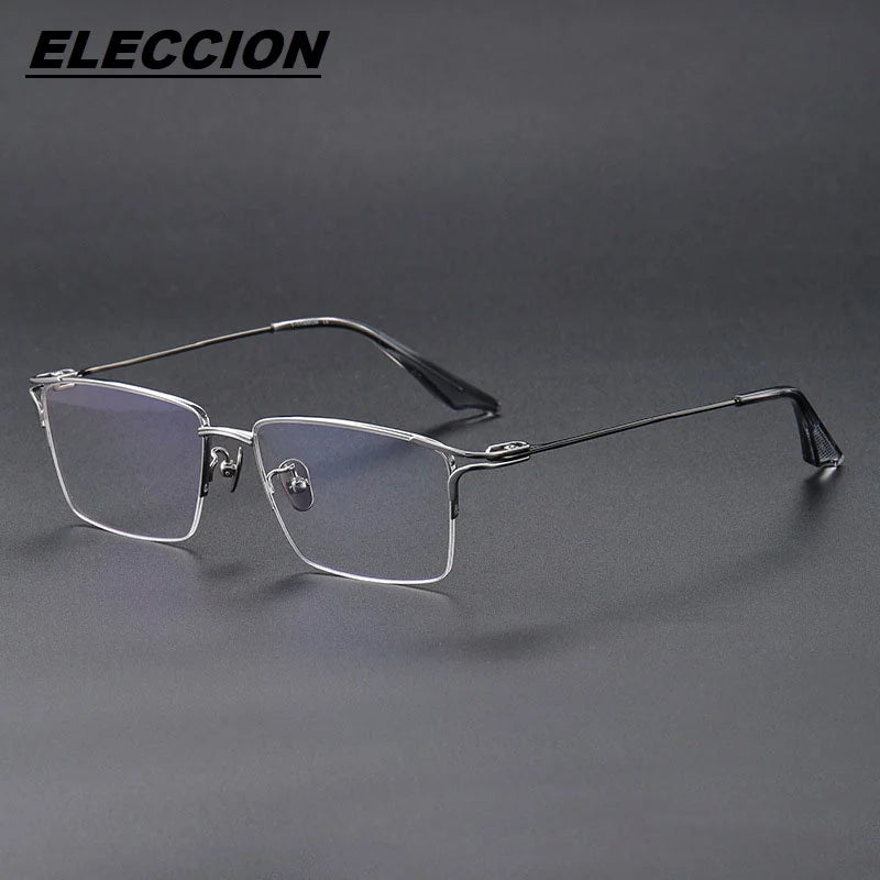 Eleccion Unisex Semi Rim Square Titanium Eyeglasses 81102 Semi Rim Eleccion Silver - Black CHINA