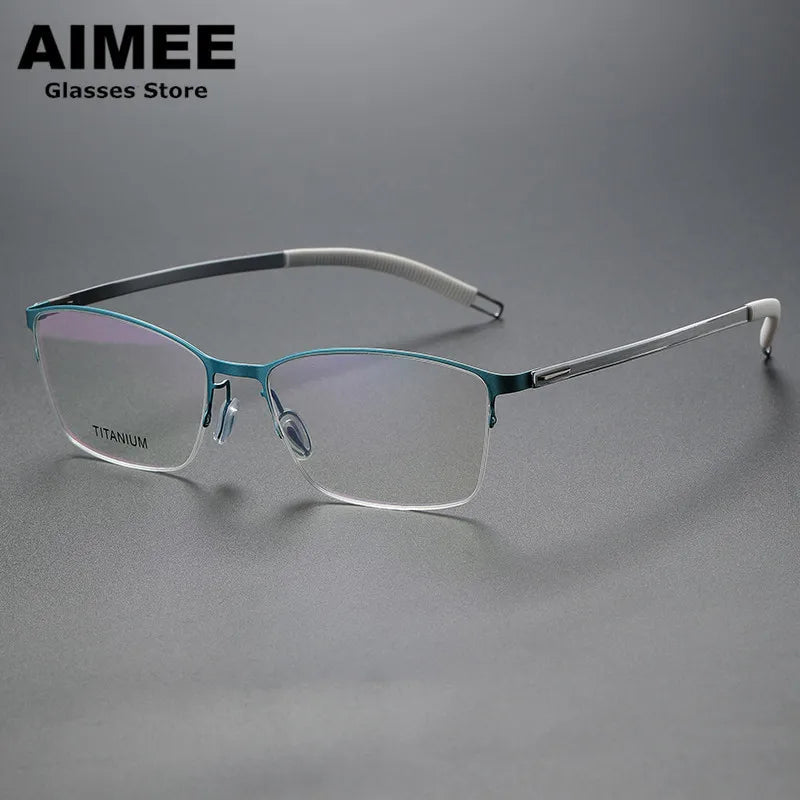 Aimee Unisex Semi Rim Square Screwless Titanium Eyeglasses 25119 Semi Rim Aimee Blue-Silver  