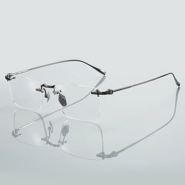Muzz Men's Rimless Square Titanium Eyeglasses 10151 Rimless Muzz GRAY  
