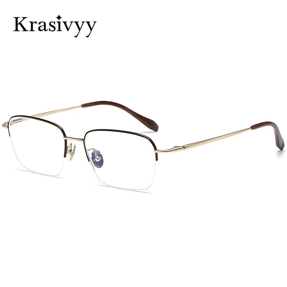 Krasivyy Men's Semi Rim Big Oval Square Titanium Eyeglasses 316887