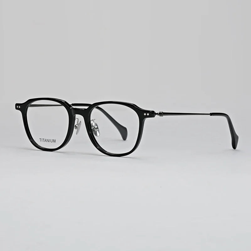 Hewei Unisex Full Rim Square Acetate Titanium Eyeglasses 19644 Full Rim Hewei black  