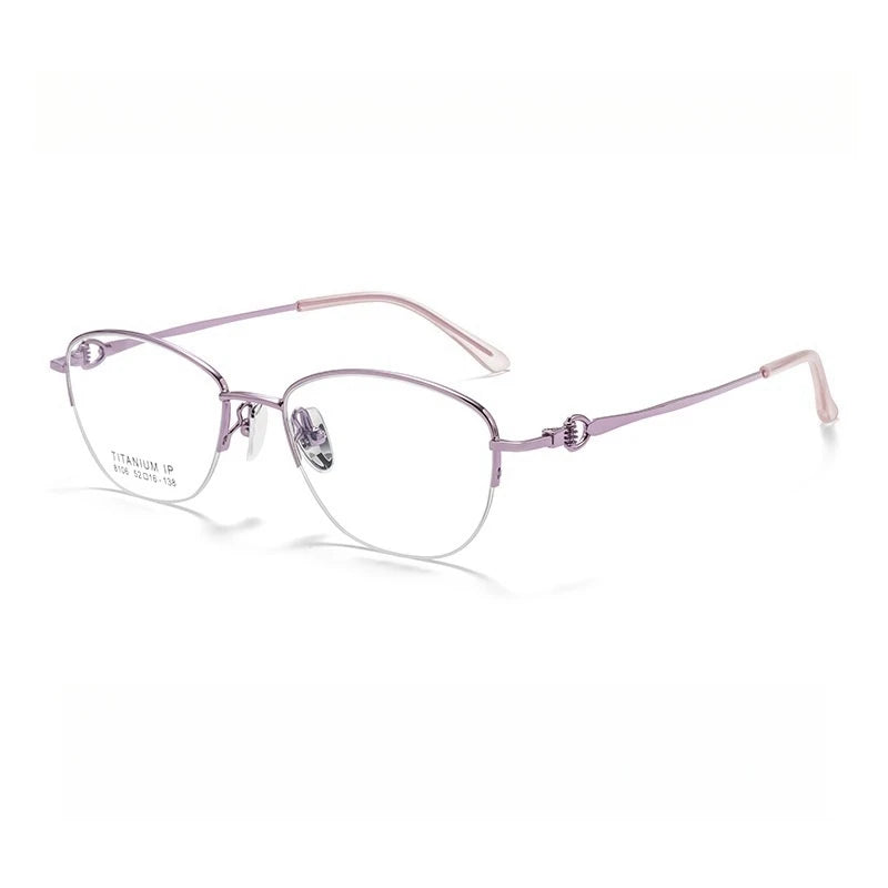 Yimaruili Women's Semi Rim Square Oval Alloy Eyelasses 98106 Semi Rim Yimaruili Eyeglasses Purple