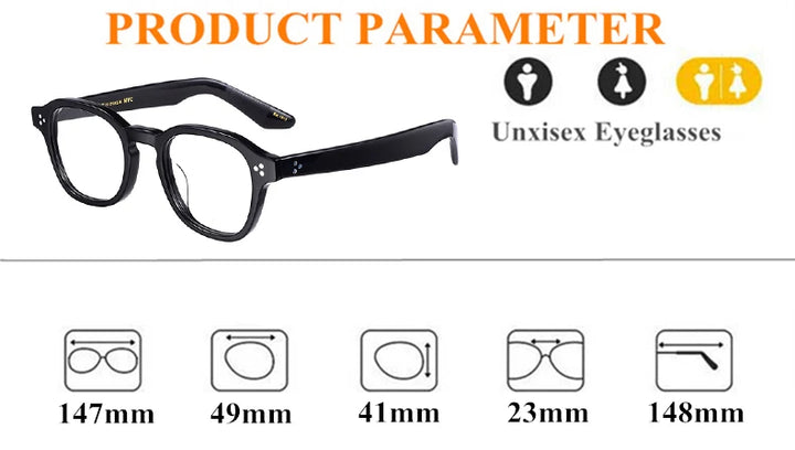 Black Mask Unisex Full Rim Square Thick Acetate Temple Eyeglasses 91147
