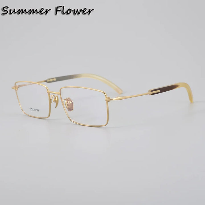 Summer Flower Men's Full Rim Square Titanium Horn Eyeglasses 612301