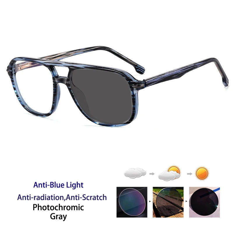 Kocolior Unisex Full Rim Square Double Bridge Tr 90 Titanium Photochromic Reading Glasses 821206