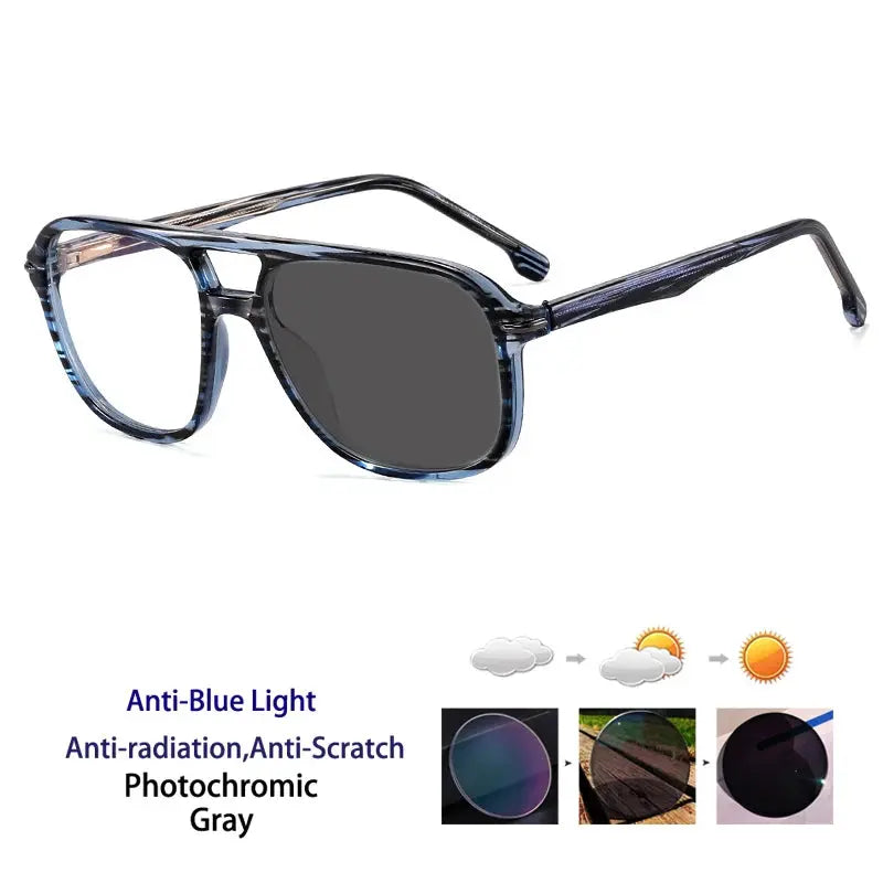 Kocolior Unisex Full Rim Square Double Bridge Tr 90 Titanium Photochromic Reading Glasses 821206.
