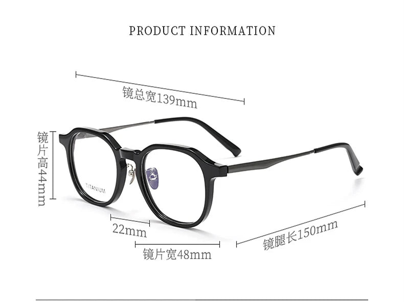 Black Mask Unisex Full Rim Square Titanium Acetate Eyeglasses 396574