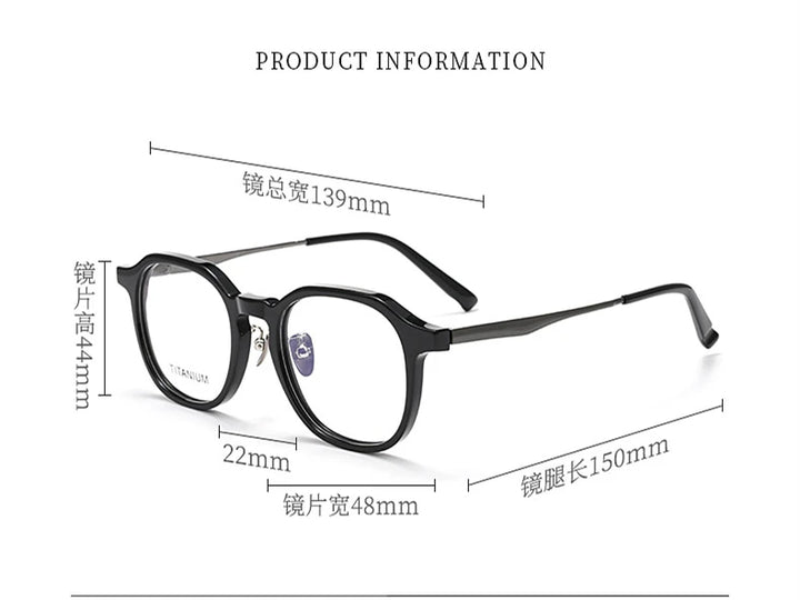 Black Mask Unisex Full Rim Square Titanium Acetate Eyeglasses 396574