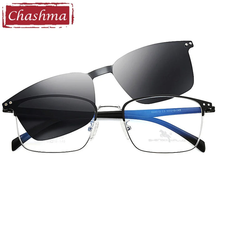 Chashma Ottica Women's Full Rim Square Alloy Eyeglasses Clip On Sunglasses 94015