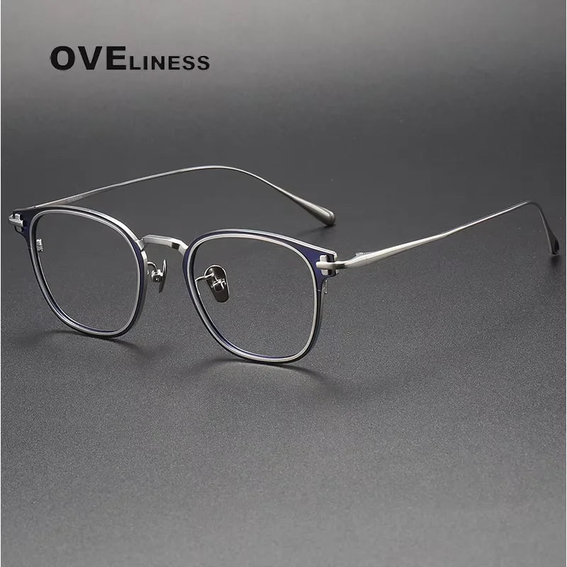 Oveliness Women's Full Rim Square Titanium Acetate Eyeglasses 13821 Full Rim Oveliness blue silver  