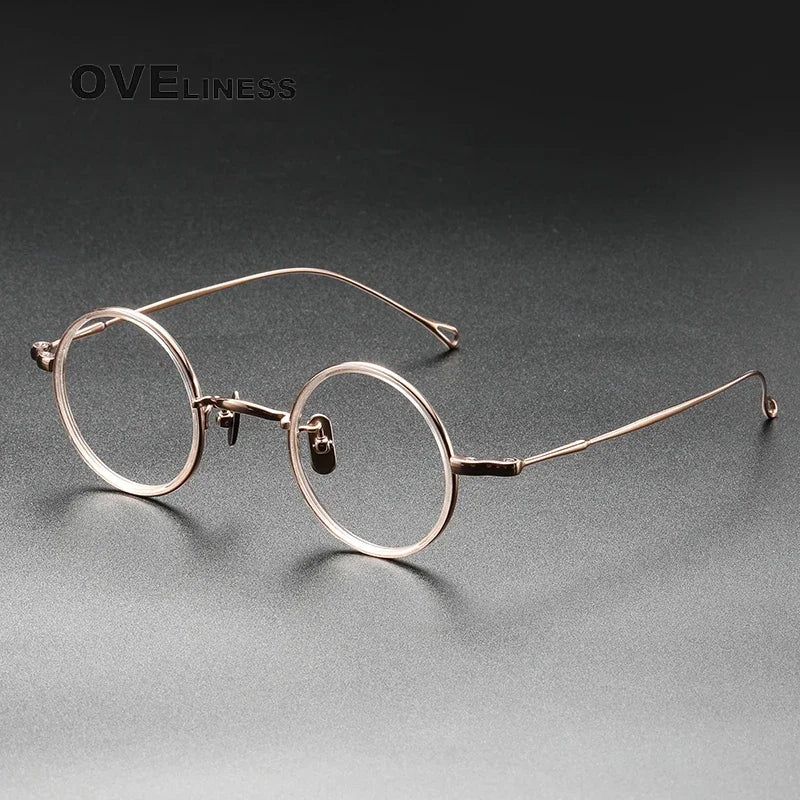 Oveliness Unisex Full Rim Round Titanium Acetate Eyeglasses O2208 Full Rim Oveliness pink rose gold  