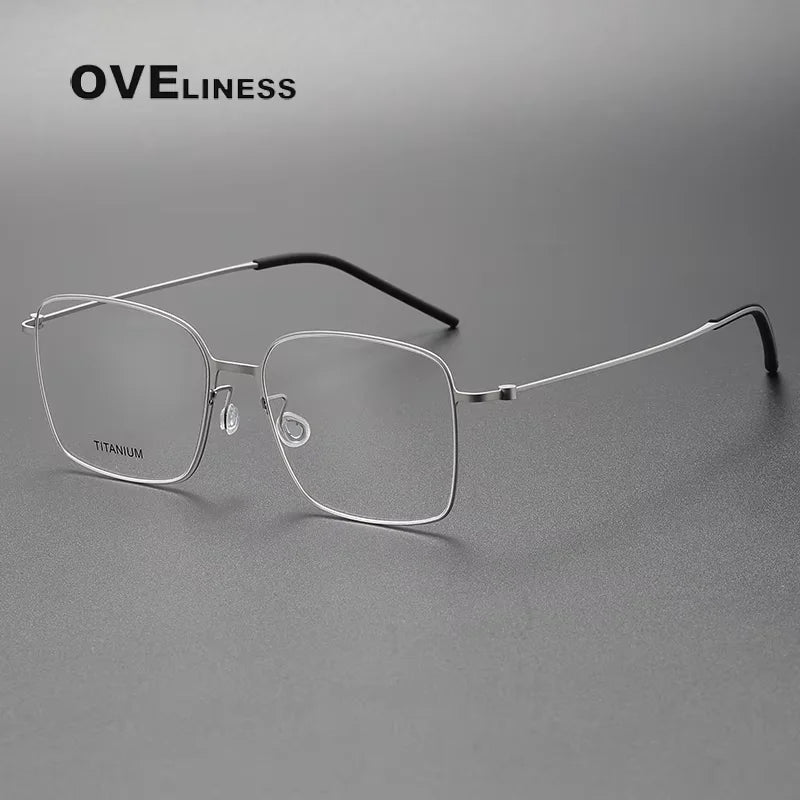 Oveliness Unisex Full Rim Square Polygon Titanium Eyeglasses 75535 Full Rim Oveliness silver