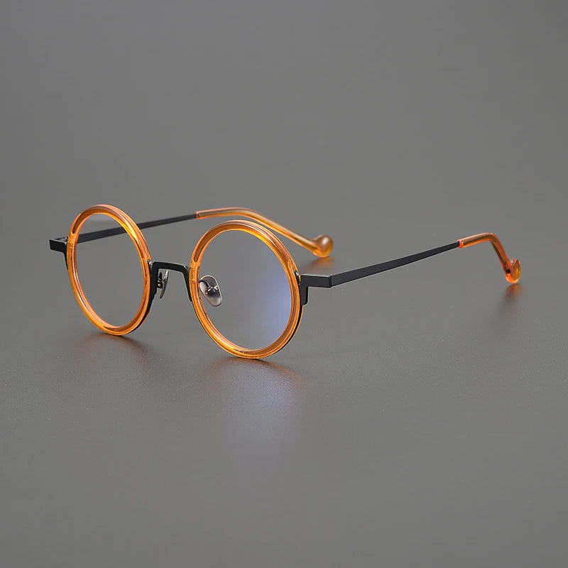 Gatenac Unisex Full Rim Round Titanium Acetate Eyeglasses G1529 Full Rim Gatenac Orange  