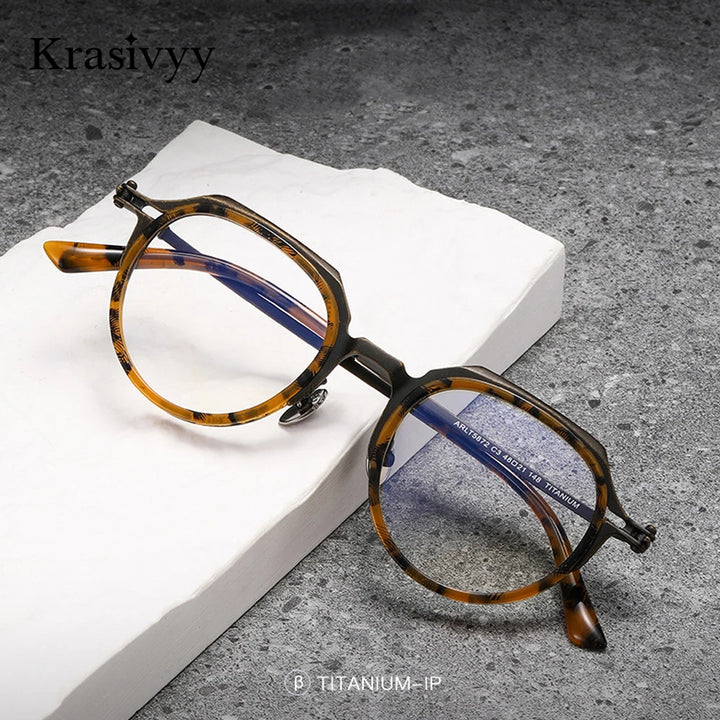Krasivyy Unisex Full Rim Flat Top Oval Acetate Titanium Eyeglasses 315872