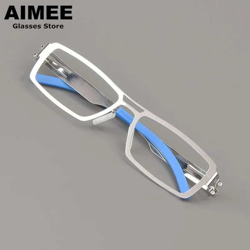 Aimee Unisex Full Rim Square Double Bridge Screwless Steel Eyeglasses 1173 Full Rim Aimee Silver  