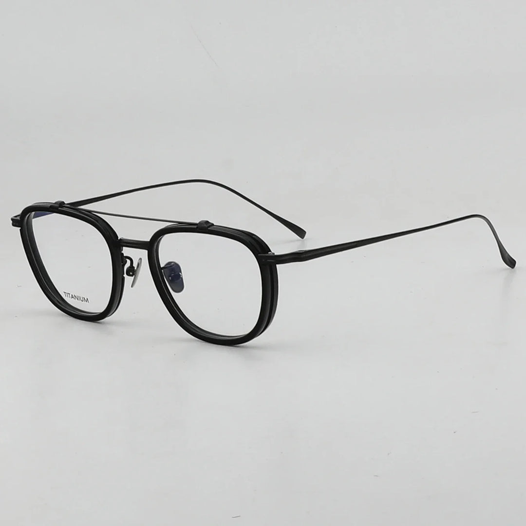 Aror Unisex Full Rim Square Double Bridge Titanium Acetate Eyeglasses 10197
