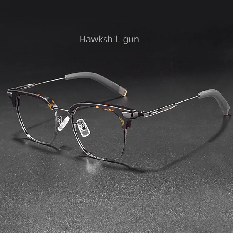 KatKani Men's Full Rim Square Titanium Acetate Eyeglasses 107 Full Rim KatKani Eyeglasses Hawksbill gun  