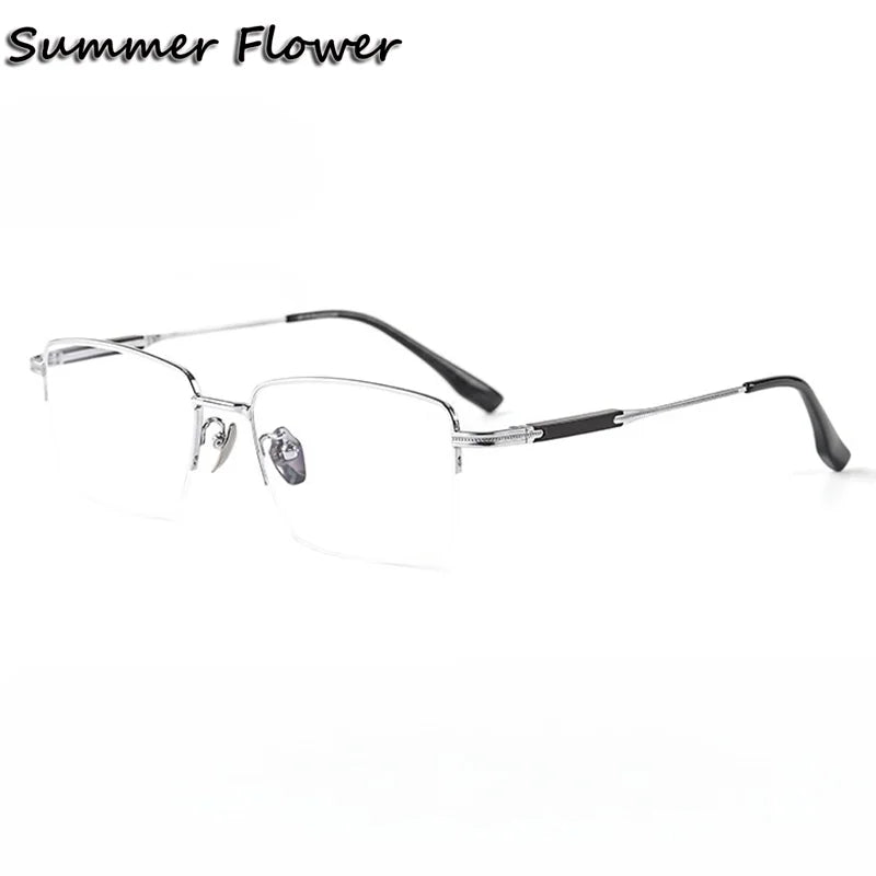 Summer Flower Men's Semi Rim Square Titanium Eyeglasses 611605