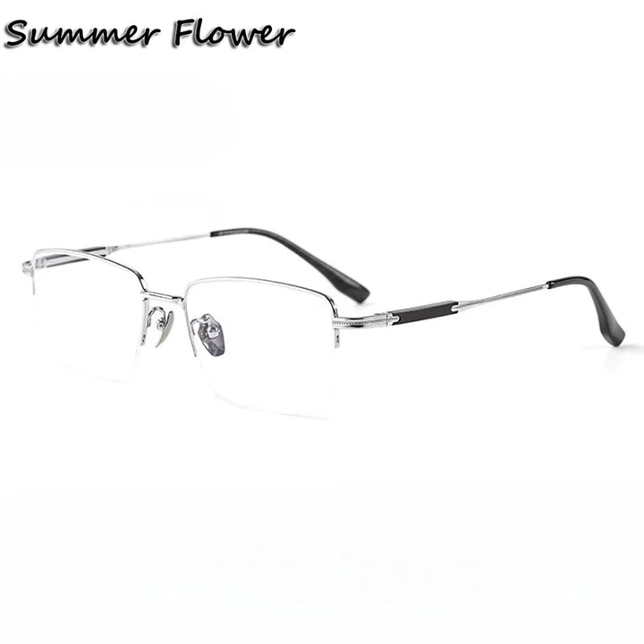 Summer Flower Men's Semi Rim Square Titanium Eyeglasses 611605