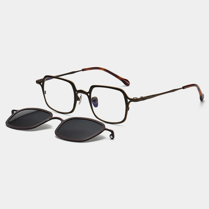 Zirosat Men's Full Rim Square Titanium Eyeglasses Clip on Sunglasses 5969