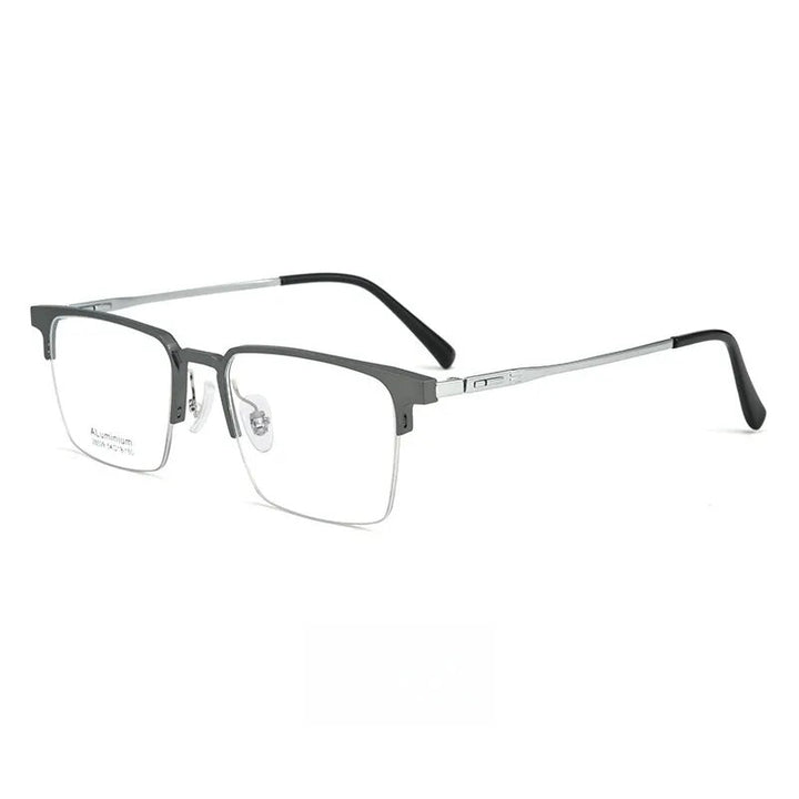 Yimaruili Men's Semi Rim Square Aluminum Magnesium Titanium Eyeglasses 28529 Semi Rim Yimaruili Eyeglasses Gun  