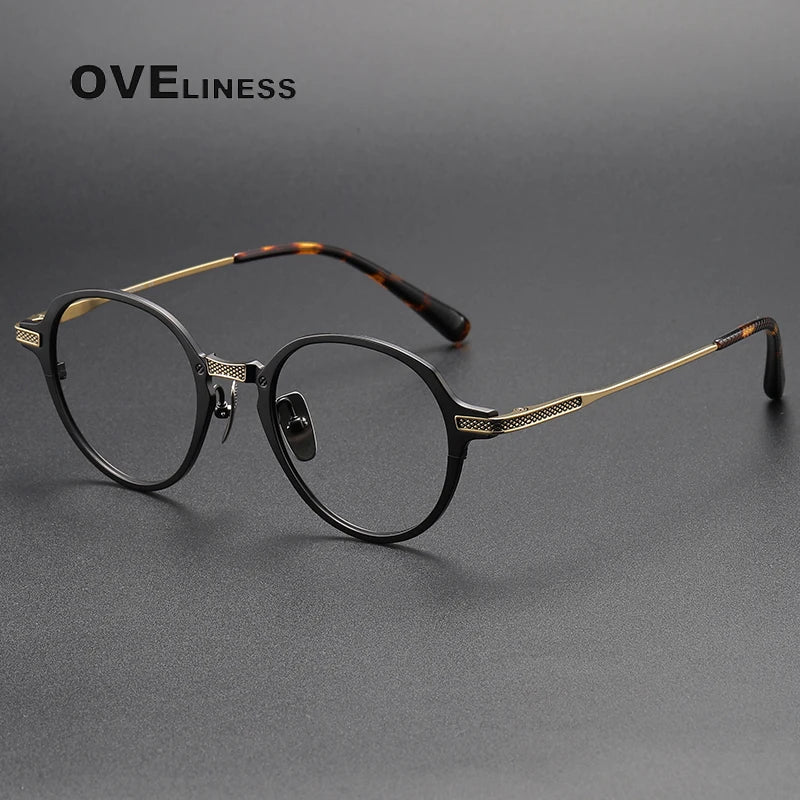 Oveliness Unisex Full Rim Oval Round Titanium Eyeglasses 3426 Full Rim Oveliness black gold  